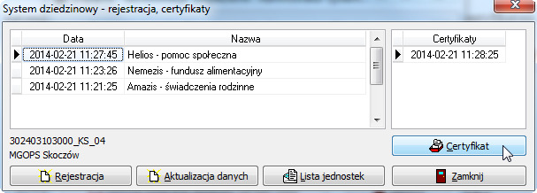 Kolejnym krokiem będzie wysłanie żądania wydania certyfikatu dla systemu dziedzinowego.