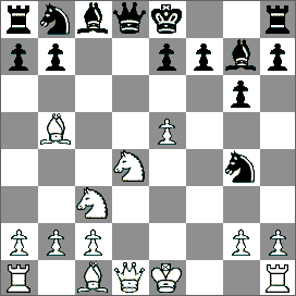 Katastrofy szachowe 333.Debiut Barczy [A07] IX Olimpiada Szachowa, Dubrownik 1950 IM Castaldi (Włochy) GM Reshevsky (USA) 1.Sf3 d5 2.g3 Sf6 3.Gg2 g6 4.0 0 Gg7 5.c4 d4 6.e3 c5 7.ed4 cd4 8.d3 Sc6 9.
