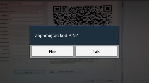 Prośba o zapamiętanie PIN-u Przed dodaniem klucza do pamięci telefonu, program uwierzytelnia użytkownika prosząc go o wpisanie PIN-u. PIN klucza możemy zapisać w pamięci telefonu.