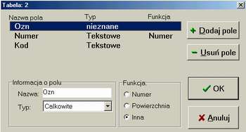 Przycisk "Dodaj pole" umożliwia dodanie nowej kolumny do zbioru danych.