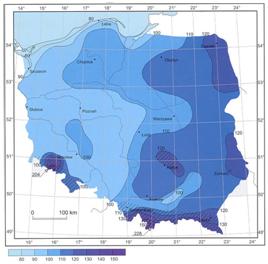 Średnia długość okresu wegetacji Liczba dni przymrozkowych Gmina Zakrzew jest usytuowana w III strefie klimatycznej, w której obliczeniowa temperatura zewnętrzna dla potrzeb ogrzewania, zgodnie z