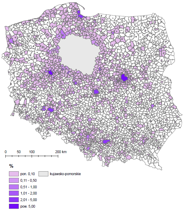 Udział wyjeżdżających do pracy z woj.