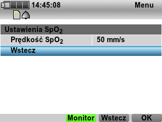Ustawienia menu Filtr EKG Menu Ustawienia EKG Filtr EKG Parametr Dostępne wartości Opis Filtr EKG Wł. Wył. Poprzez aktywację filtra można zminimalizować zakłócenia EKG związane zsiecią elektryczną.