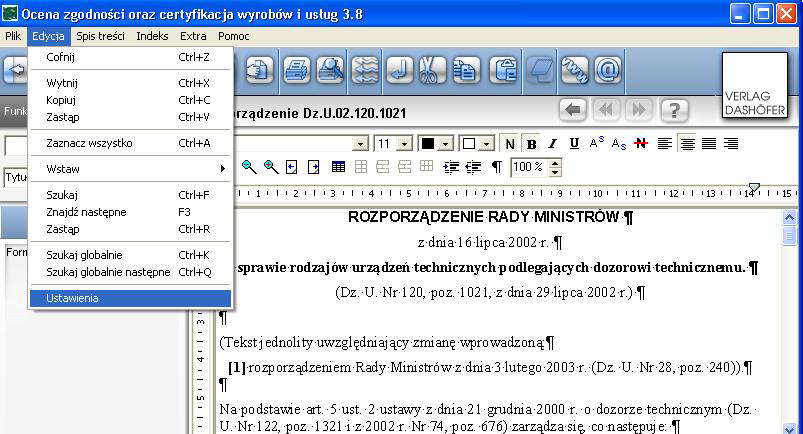 Ocena zgodno ci oraz certyfikacja wyrobów i us ug na CD INSTRUKCJA U YTKOWNIKA Opcja przenoszenia do edytora tekstu Istnieje mo