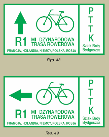c. znak zmiany kierunku (rys. 44) ( strzałka oznacza kolor szlaku) 3.