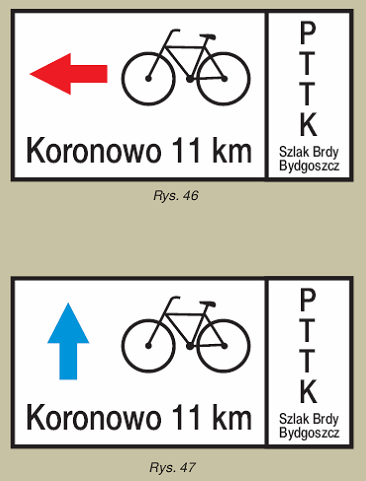 b) drogowskazy na krajowych szlakach rowerowych (rys.