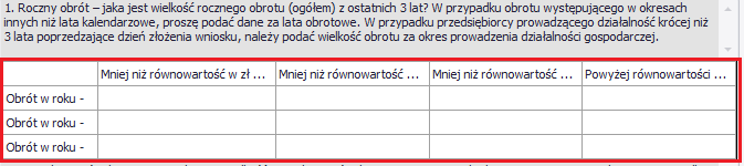 4) Tabela Ostatnim rodzajem odpowiedzi jest pole typu tabela. W polu tym wpisujemy dane które potrzebne są do wypełnienia tabel znajdujących się kwestionariuszu.