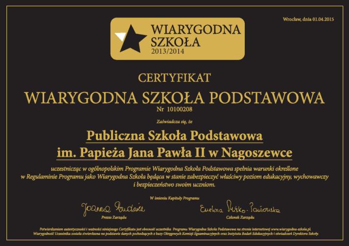 Nagroda za najlepszą realizację grantu Tytuł Szkoła z klasą