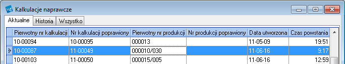 Podczas tworzenia kalkulacji naprawczej, można zadecydować, które części pierwotnej kalkulacji mają zostać skopiowane do nowo tworzonej kalkulacji.