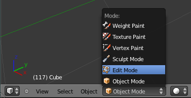 Edycja Siatki Tryby pracy Blender'a Poznamy podstawowe 3 tryby pracy: Object Mode - wstawianie obiektów, ustawianie obiektów,