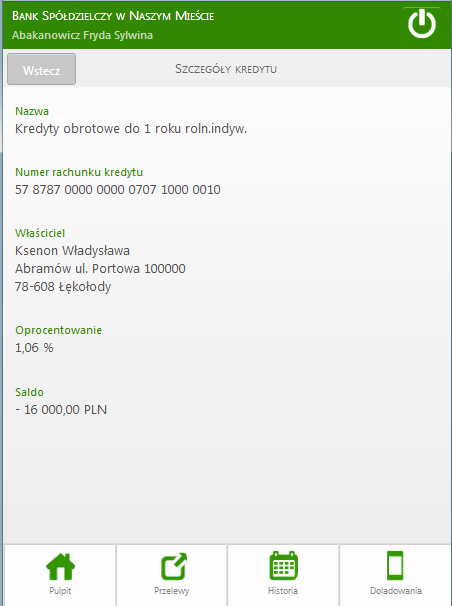 Rys. 10. Szczegóły rachunku, lokaty, kredytu 7.3.