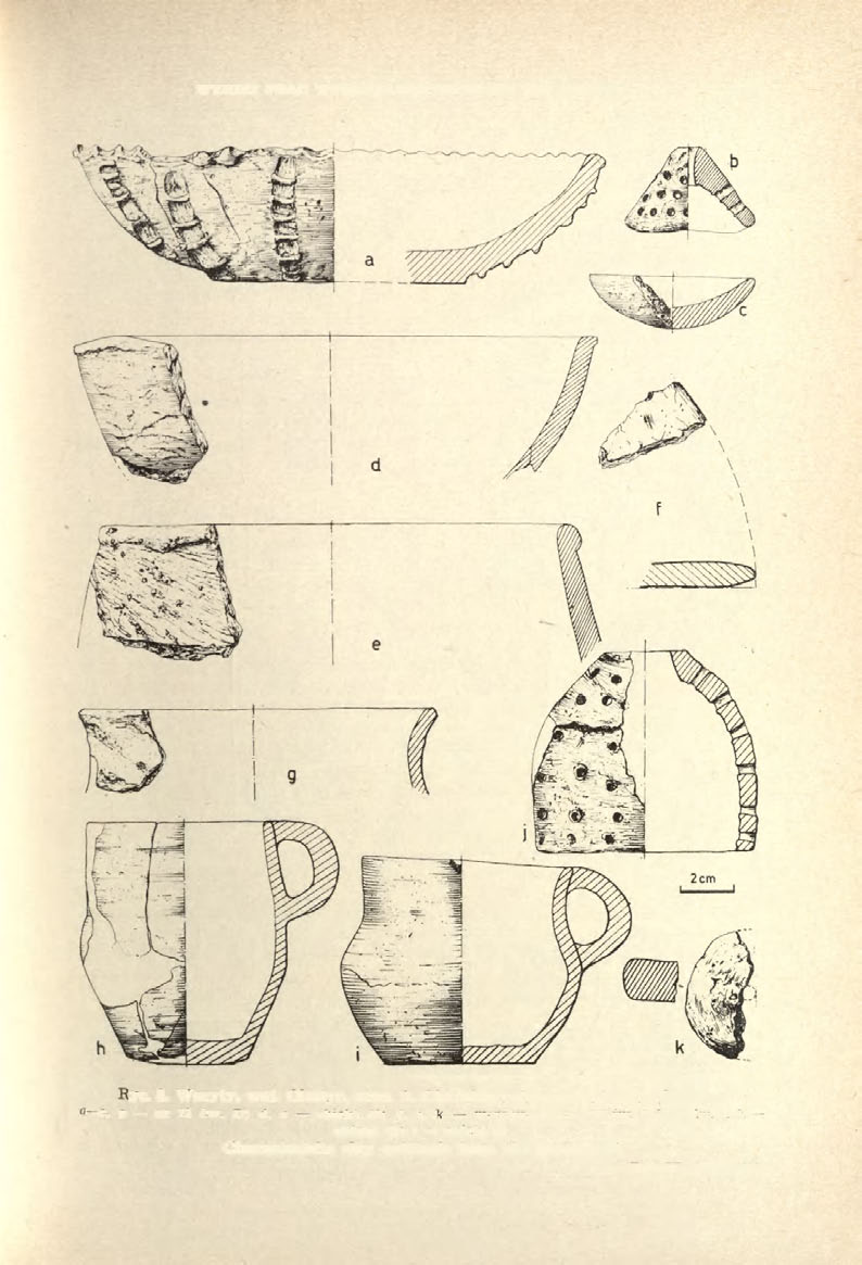 WYNIKI PRAC WYKOPALISKOWYCH WE WSI WORYTY 155 Ryc. 8. Woryty, woj. Olsztyn, stan. 2. Charakterystyczne wytwory gliniane: a c. 9 ar 23 ćw.