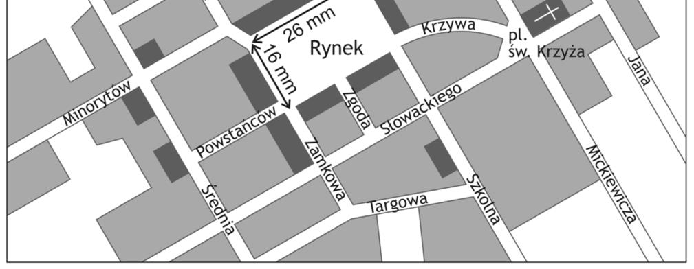 Plan do zadań 37 i 38 Uwaga! 1 cm na planie odpowiada 25 m w rzeczywistości. 37. P Oceń prawdziwość podanych zdań.