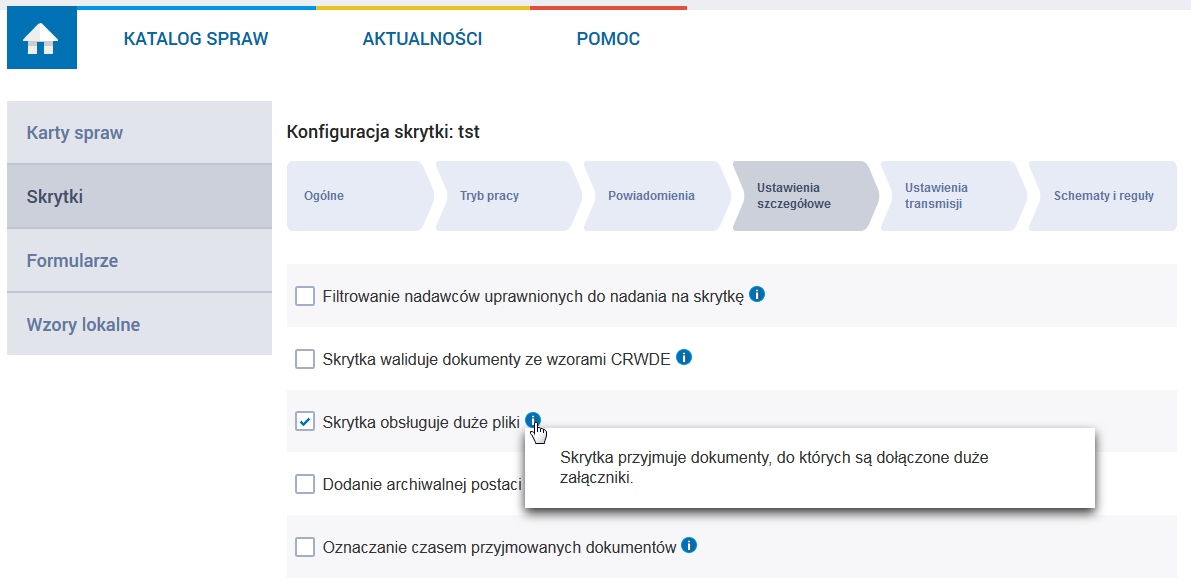 W tym celu należy odpowiednio skonfigurować skrytkę: 1. Zalogować się na konto z odpowiednimi uprawnieniami umożliwiającymi dostęp do konfiguracji skrytek na epuap2 2.