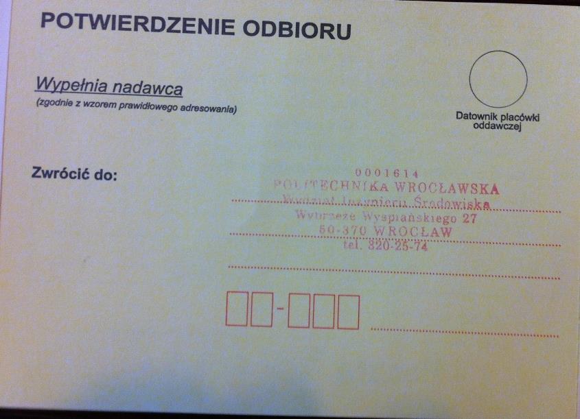 dokumenty 5) Potwierdzenie odbioru z pieczątką