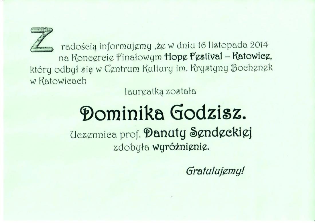 Dominika Godzisz z klasy piosenki prof.