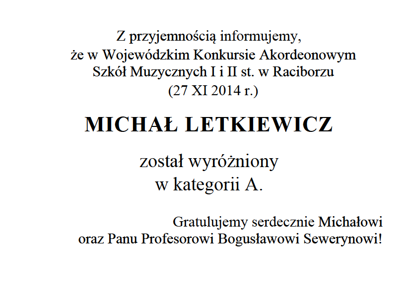 Michał Letkiewicz z klasy akordeonu prof.