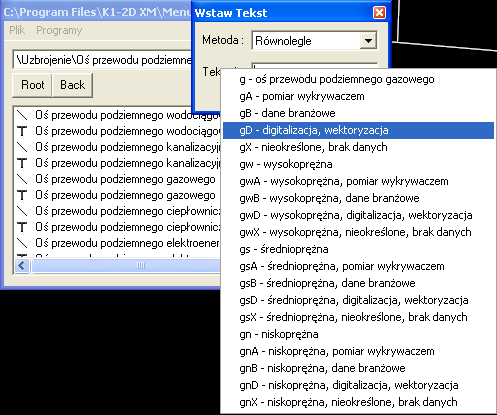 W przypadku niektórych elementów możemy stosować także listę wyboru tekstu. Program można skonfigurować tak aby podczytywał dodatkowe menu z listą możliwych tekstów do wstawienia.
