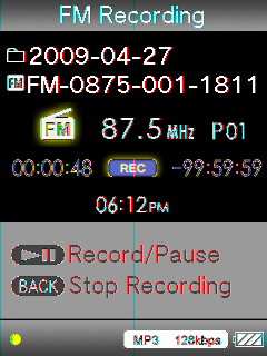 71 Słuchanie i zapisywanie radia FM Naciśnij przycisk BACK/HOME, aby zatrzymać nagrywanie. Nagranie jest zapisywane w pliku FM-xxxx-nnn-hhmm* 1 w folderze [Record] [FM] [rrrr-mm-dd* 2 ].