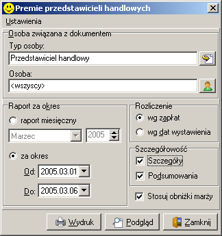 Szczegóły analizy przedstawia rysunek poniżej Jest to lista dokumentów biorących udział w liczeniu premii. Kolumna Udział zapłaty % jest potrzebna z powodu konieczności obsługi zapłat częściowych.