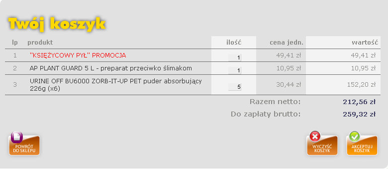 Kompletowanie zamówienia odbywa się poprzez wybranie ikonki DODAJ DO KOSZYKA na stronie z produktem. Powtarzamy czynnośd dla każdego produktu, który chcemy kupid.