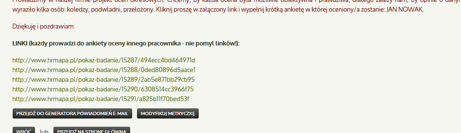 6. Twoje procesy oceny (ankiety ocen) są już aktywne ;-) Na ekranie pojawiła się strona z instrukcją dalszego postępowania (przeczytaj ją i działaj wg.