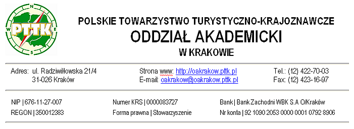 SPRAWOZDANIE Z DZIAŁALNOŚCI ODDZIAŁU AKADEMICKIEGO PTTK W KRAKOWIE ZA ROK 2008 1.