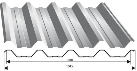 Cennik pokrycia dachowe TRAPEZ T-55 Szerokość całkowita: 1045 mm Szerokość krycia rzeczywistego: 1000 mm Grubość blachy: 0,5-1 mb Zalecana długość: max 12 mb Wysokość profilu: 54,5 mm szer.efekt.