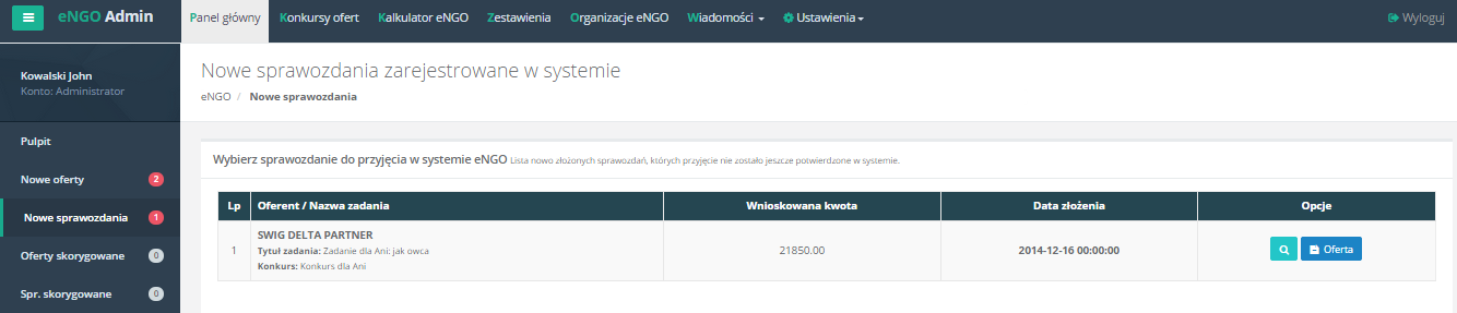 5. Sprawozdania System Generator engo umożliwia składanie sprawozdań w ramach realizowanych zadań publicznych.