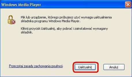 Może się zdarzyd, że przed pojawieniem się powyższego okna komputer poprosi dodatkowo o uaktualnienie zabezpieczeo. 4.