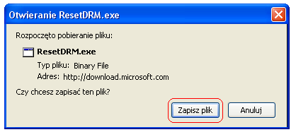 III. Reset DRM By zresetowad DRM należy pobrad narzędzie ResetDRM. Znajdziesz je na stronie http://go.microsoft.com/fwlink?