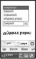 Przykład 1b Przykład 2 radio.html Gdyby w formularzu znalazł się element submit, naleŝałoby : zmienić komórkę tabeli <td align="center"> <input type="submit" name="wyslij" value=" Wyślij!