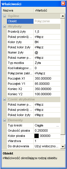 Cześć okna Właściwości: Atrybuty i Część atrybutów.