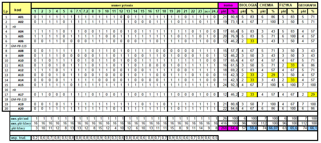 Szczegółowe wyniki kl.