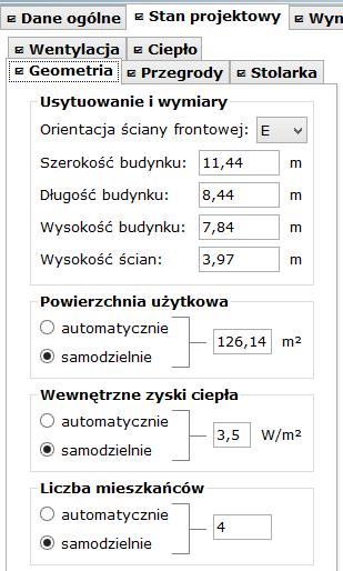 8,44 [m] - wysokość budynku: 7,84 [m] - wysokość ścian: 3,97 [m] - powierzchnia użytkowa (samodzielnie):