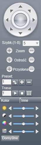 Sterowanie funkcjami PTZ oraz ustawienia parametrów wyświetlania: -