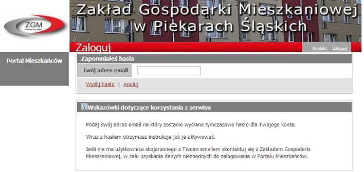 II. Odzyskiwanie hasła c.d. Pojawi się okno do wpisania adresu e-mail. Jeżeli podaliśmy w Portalu swój adres e-mailowy wtedy: 1. Uzupełniamy okienko podanym wcześniej adresem e-mailowym, 2.