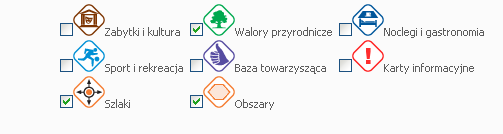 Lista z kategoriami obiektów Lista z kategoriami obiektów umieszczona bezpośrednio pod mapą informuje także jakiego typu obiekty zostały uwzględnione w konkretnym,
