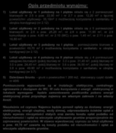 2) Lokal użytkowy nr 2 położony na I piętrze składa się z 5 pomieszczeń biurowych: nr 2.6 o pow. 25,20 m 2, nr 2.8 o pow. 11,90 m 2, nr 2.9 komunikacja o pow. 4,80 m 2, nr 2.10 (WC) o pow.