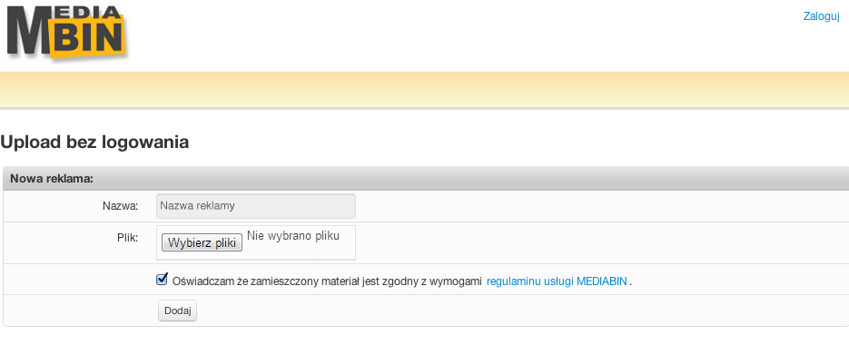 2.1. Wysyłka przez link autoryzacyjny upload. Przykładowy wygląd maila z linkiem autoryzującym upload.