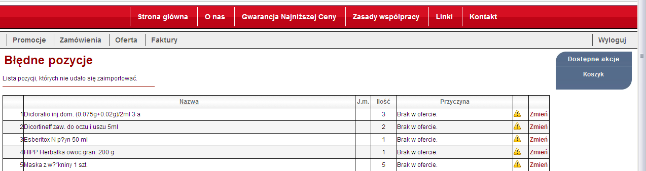 Proces realizacji zamówienia stworzonego w programie aptecznym i wysłanego Internetem do.