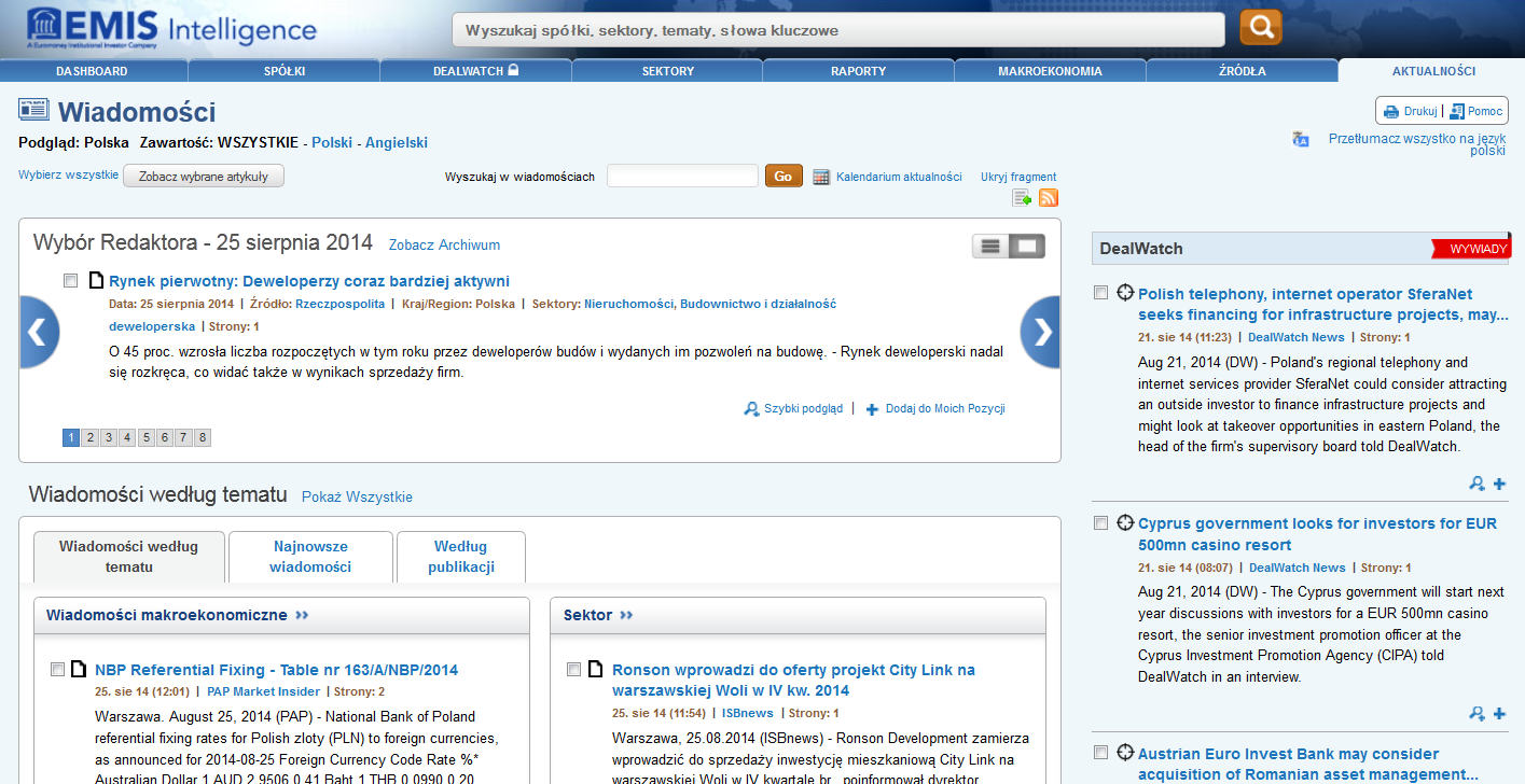 Warszawa, dn. 23 września 2015 r. EMIS INTELLIGENCE I. DLACZEGO SERWIS INFORMACYJNY EMIS? 1. Serwis Emerging Markets Information Service (EMIS) za pośrednictwem strony internetowej http://www.emis.