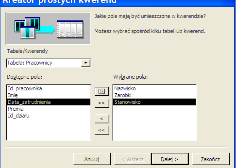 Tworzenie kwerend za pomocą kreatora