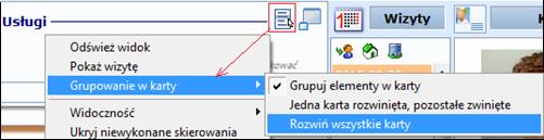 - dwukrotne kliknięcie na nagłówku dowolnego panelu (kolejne podwójne kliknięcie ponownie rozwija wszystkie karty).