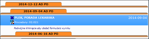 Funkcja Grupowanie w karty tylko jedna rozwinięta W nowej wizycie w trybie Pokaż wszystko dane medyczne standardowo rozróżniane są kolorem: Istnieje również
