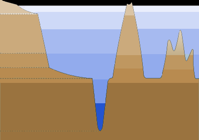 Profil dna oceanicznego do 200 Szelf kontyntentalny Wyspa wulkaniczna 2000-3000 m Stok kontynentalny 4000-6000 m Równina abisalna Basen Grzbiet oceaniczny 10 000 m Rów