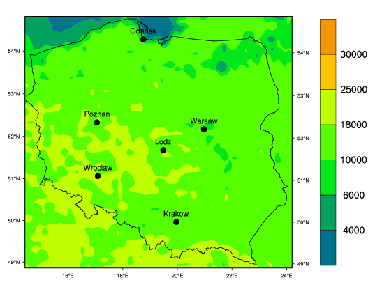 który obrazuje parametr AOT40 w latach 2008 2010, oraz rozkład uśredniony dla obszaru Polski. Rysunek C-12. Parametr AOT40 dla 2010 r. w strefie świętokrzyskiej 52 Rysunek C-13.