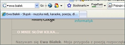 Kryteria oceny relewantności wyników w wyszukiwarkach internetowych 7 Rysunek 6 asycenie strony www.ewa.bicom.pl słowami kluczowymi - w wyróżnionym tekście na stronie (rys.7).