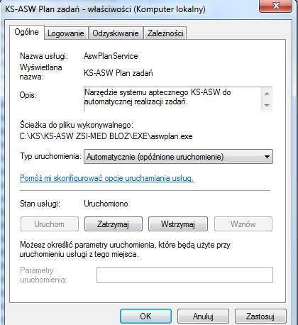 Usługa wybór instalacji AswPlan jako usługi powoduje, że aplikacja będzie działać niezależnie od zalogowanego konta, będzie uruchomiona w tle.