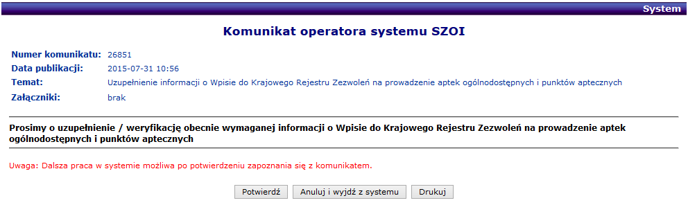 3 KOMUNIKATY Obszar Komunikaty umożliwia odczyt komunikatów przesyłanych przez NFZ.